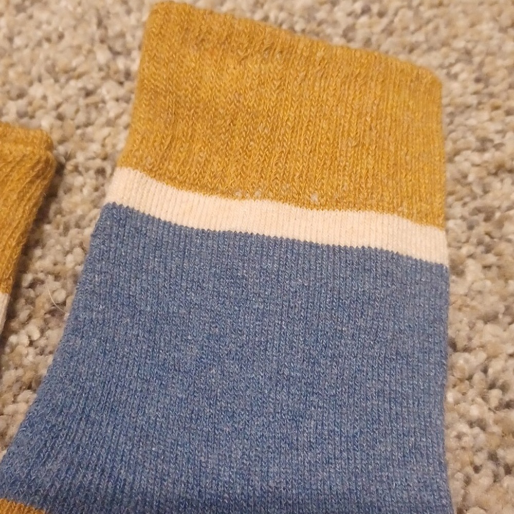Women's Blue and Brown Crew Socks with Cream Accent - Picture 2 of 2